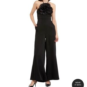 Mac Duggal Black Floral Strapless Jumpsuit